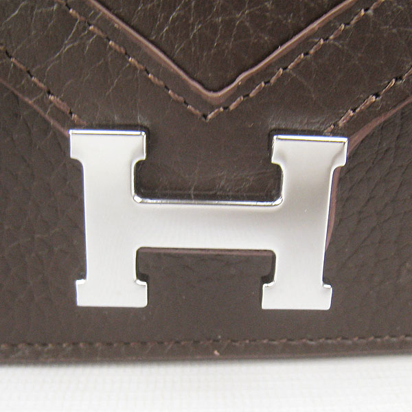 7A Hermes Togo Leather Messenger Bag Dark Coffee With Silver Hardware H021 Replica - Click Image to Close